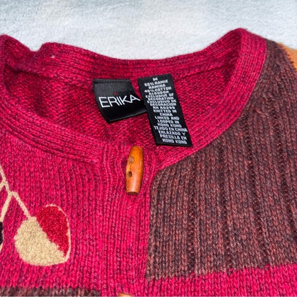 Erika Vtg Women’s‎ SzM Embroidered Fall Floral Toggle Button Cardigan Sweater - Picture 6 of 11